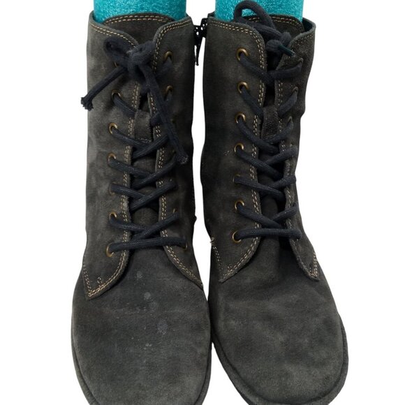 Fly London Suede Gray Woke910Fly Ankle Boots Size 40 US 9-9.5 Lace Up Block Heel - Picture 3 of 13